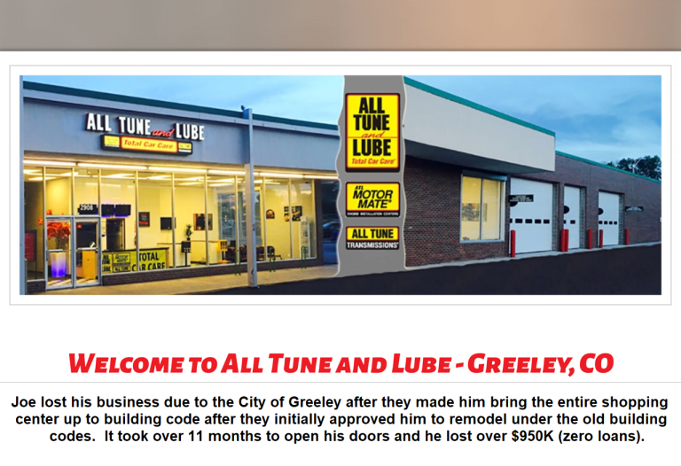 Joe's auto mechanic shop, which he lost due to city government